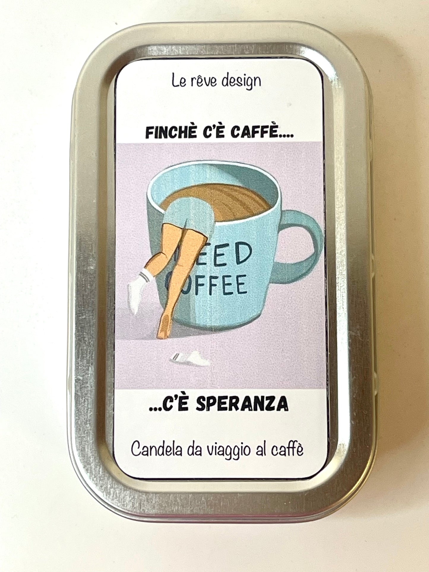 Candela da viaggio al caffè - Energia con un tocco di ironia