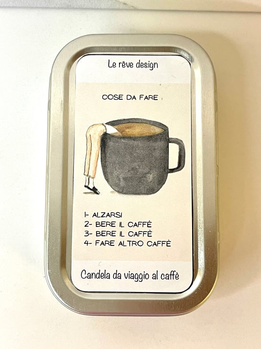 Candela da viaggio al caffè - Energia con un tocco di ironia